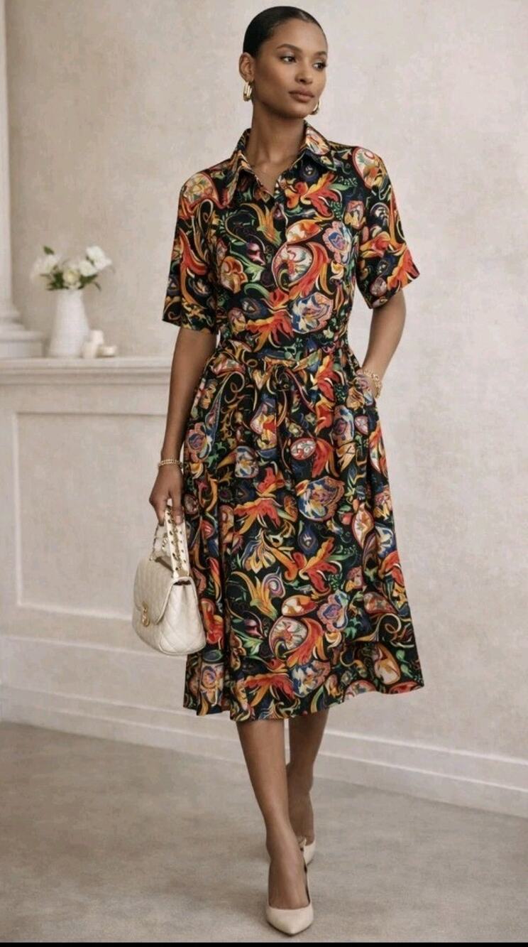 Oliver Tolentino Couture Floral Shirt Dress Waist Tie Sz M?